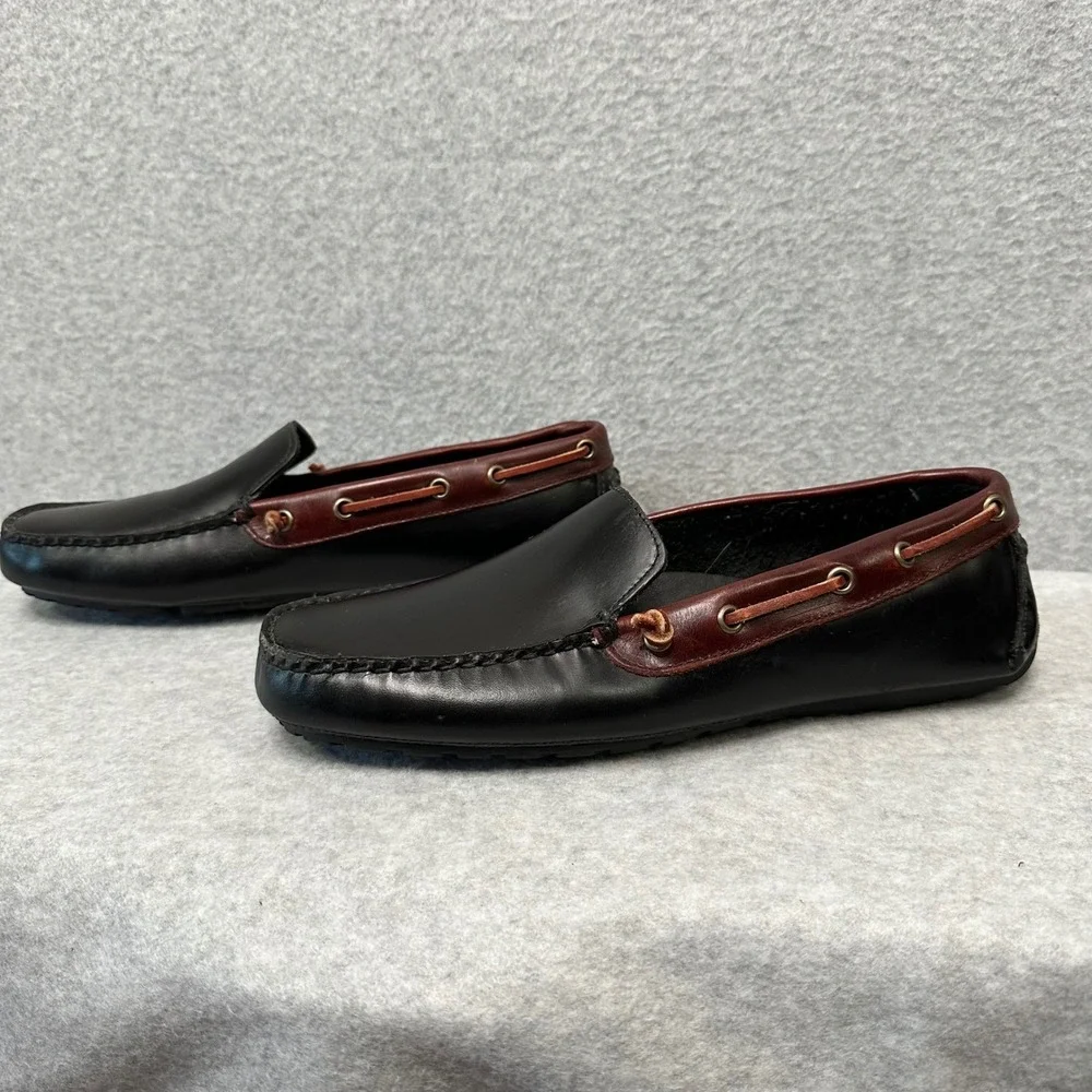 T.B. Phelps Mens Black Leather Driving Loafers Mahogany Trim Size 10.5 M 16611